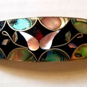 Vintage 80s Alpaca Mexico Silver Abalone Shell MOP Butterfly Hair Clip Barrette